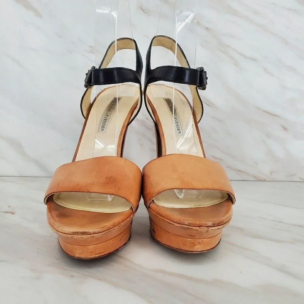 VERA WANG LAVENDER Nina Natural/Black Platform Heels Size 8‎